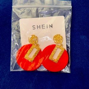 Fashion Earrings, Gold Tone & Red